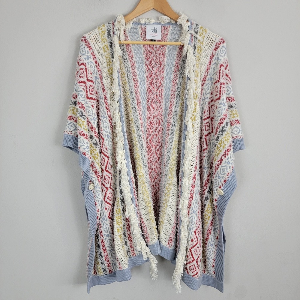 Cabi Loveā Carol XS/S Boho Fringe Siesta Knit Poncho Sweater Cardigan cape